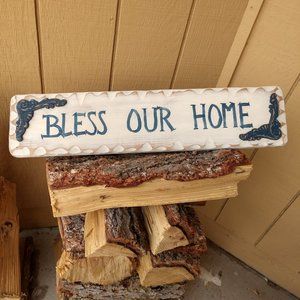 MADE IN MONTANA U.S.A  BLESS OUR HOME WOODEN PLAQUE WALL MOUNT FARMHOUSE DECOR